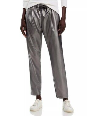 Herno Metallic Faux Leather Jogger Pant Gunmetal Size IT 38 US 2 NEW NWT